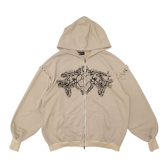 ACDC RAG x Gedraji Cryptid Corpse Beige Oversized Zip Hoodie - Picture 1 of 8